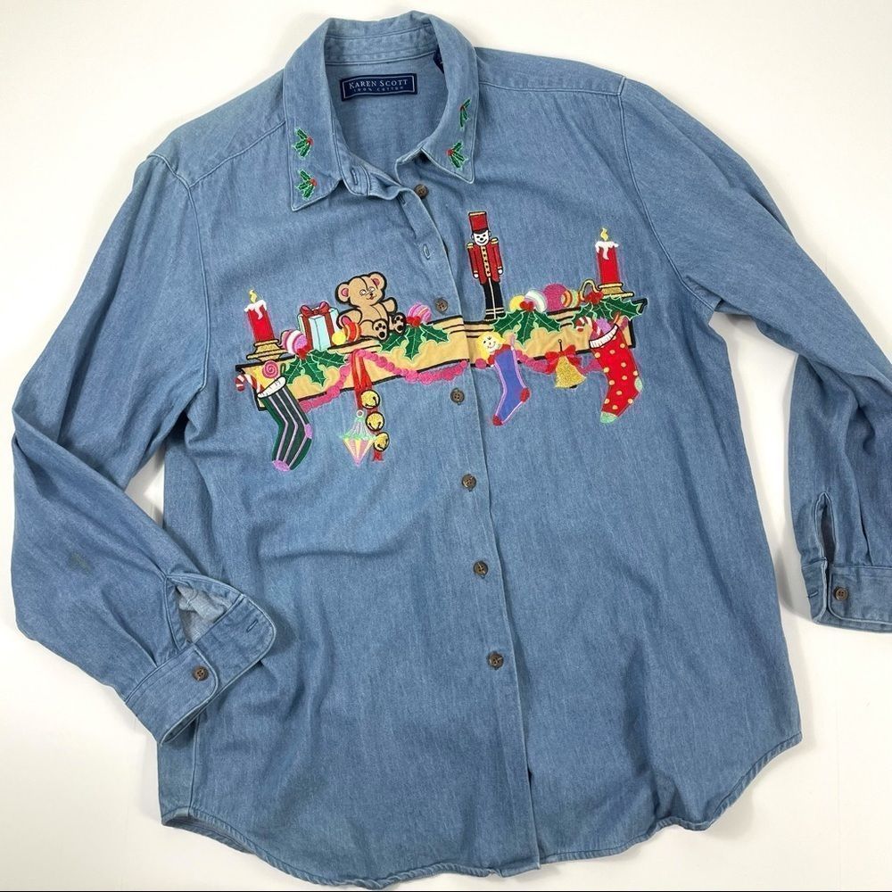 Vintage Christmas Chambray Top